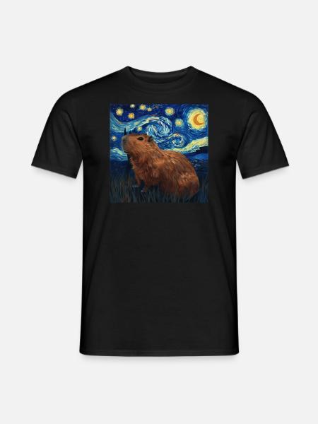 Capibara, Animal, Van Gogh, Noche estrellada - Camiseta hombre - negro