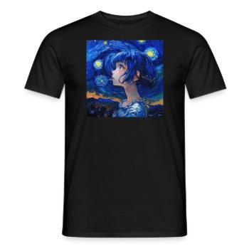 anime, anime mädchen, otaku, waifu, van gogh - Männer T-Shirt - Schwarz - Vorne - AI Model Male 178 light (178cm)