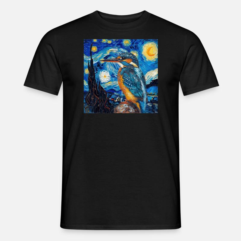 eisvogel, vogel, tier, van gogh, sternenacht - Männer T-Shirt - Schwarz