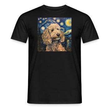 Caniche, Chien, Van Gogh, Nuit Étoilée - T-shirt homme - noir - Devant - AI Model Male 178 light (178cm)