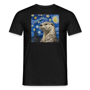 otter, Van Gogh, Sternennacht - Männer T-Shirt - Schwarz - Vorne - AI Model Male 178 light (178cm)