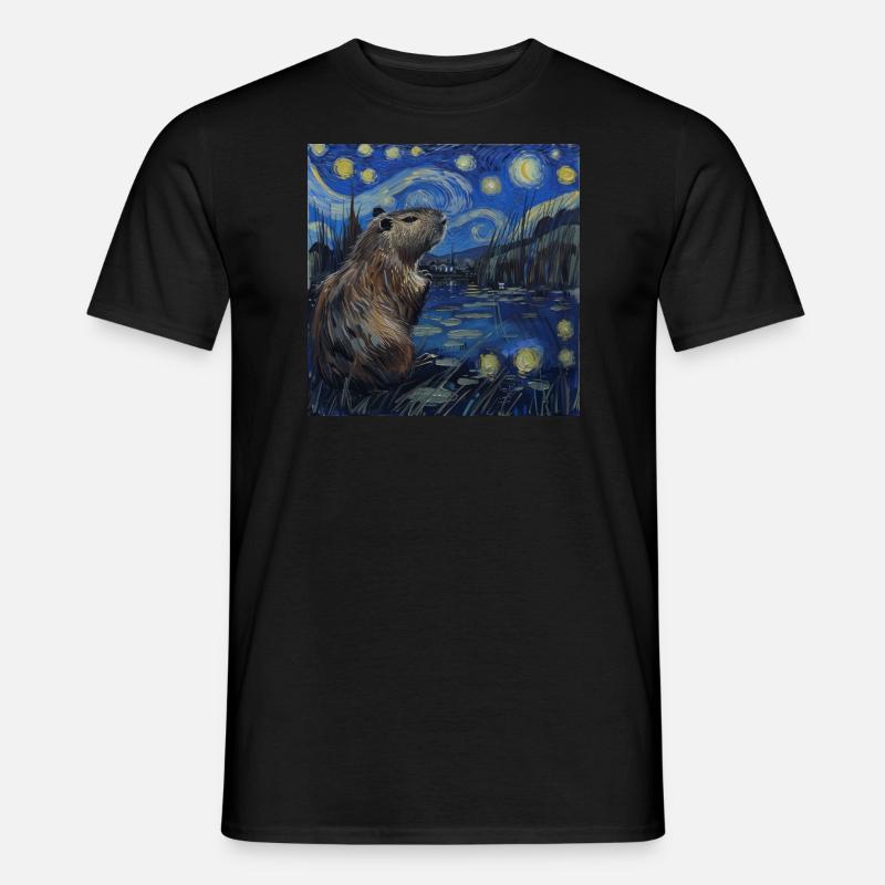 Capybara, Van Gogh, Sternennacht - Männer T-Shirt - Schwarz