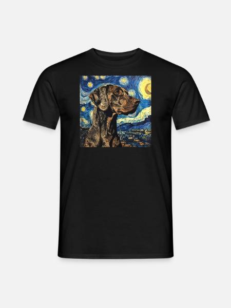 German Shorthaired Pointer, dog, Van Gogh, Starry Night - Men's T-Shirt - black