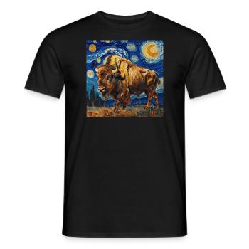 Bison, Buffalo, Animal, Van Gogh, Starry Night - Men's T-Shirt - black - Front - AI Model Male 178 light (178cm)
