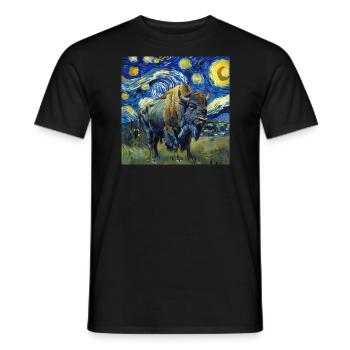 Bison, Buffalo, Animal, Van Gogh, Starry Night - Men's T-Shirt - black - Front - AI Model Male 178 light (178cm)