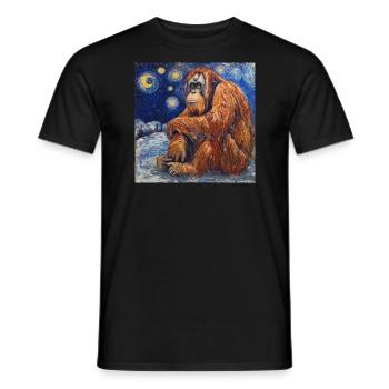 Orang-outan, singe, animal, Van Gogh, nuit étoilée - T-shirt homme - noir - Devant - AI Model Male 178 light (178cm)