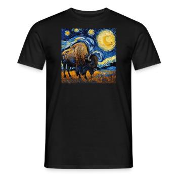 Bison, Buffalo, Animal, Van Gogh, Starry Night - Men's T-Shirt - black - Front - AI Model Male 178 light (178cm)
