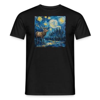 Cerf, Van Gogh, Nuit étoilée, Cadeau, Présent - T-shirt homme - noir - Devant - AI Model Male 178 light (178cm)