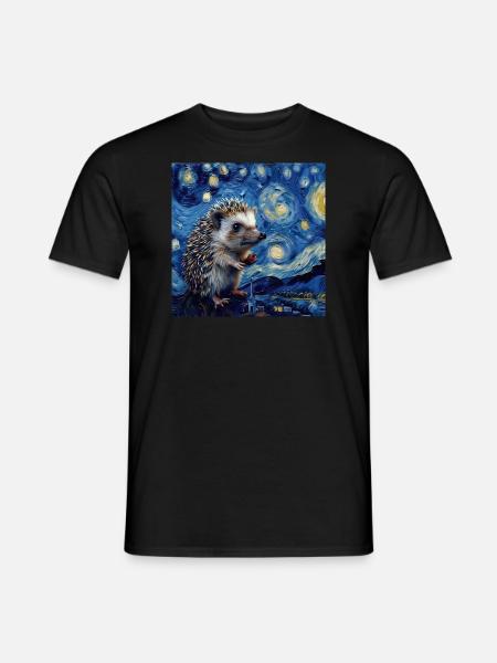Hérisson, Van Gogh, nuit étoilée, cadeau - T-shirt homme - noir