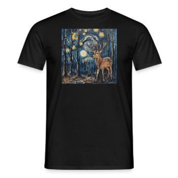 Cerf, Van Gogh, nuit étoilée, cadeau - T-shirt homme - noir - Devant - AI Model Male 178 light (178cm)