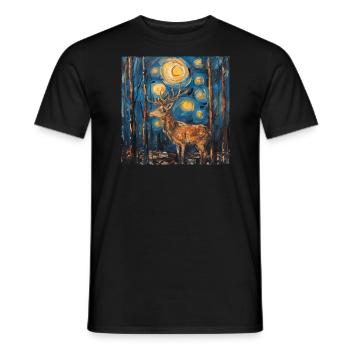 Cerf, Van Gogh, nuit étoilée, cadeau - T-shirt homme - noir - Devant - AI Model Male 178 light (178cm)