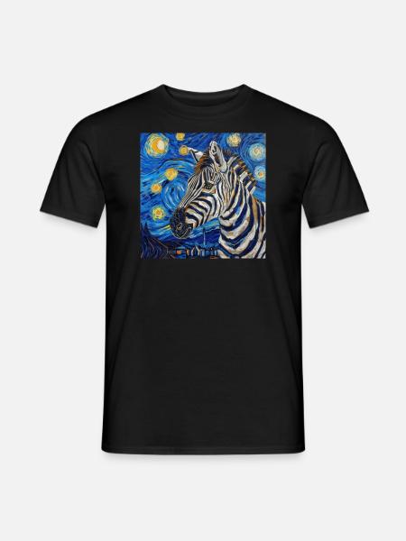 zebra, van gogh, sternennacht, geschenk - Männer T-Shirt - Schwarz