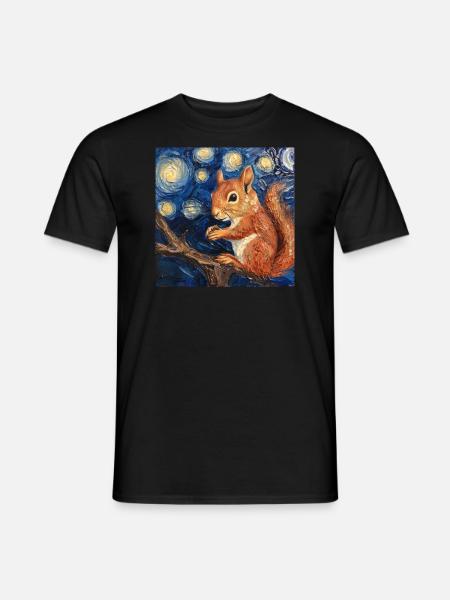 Squirrel, Van Gogh, Starry Night - Men's T-Shirt - black