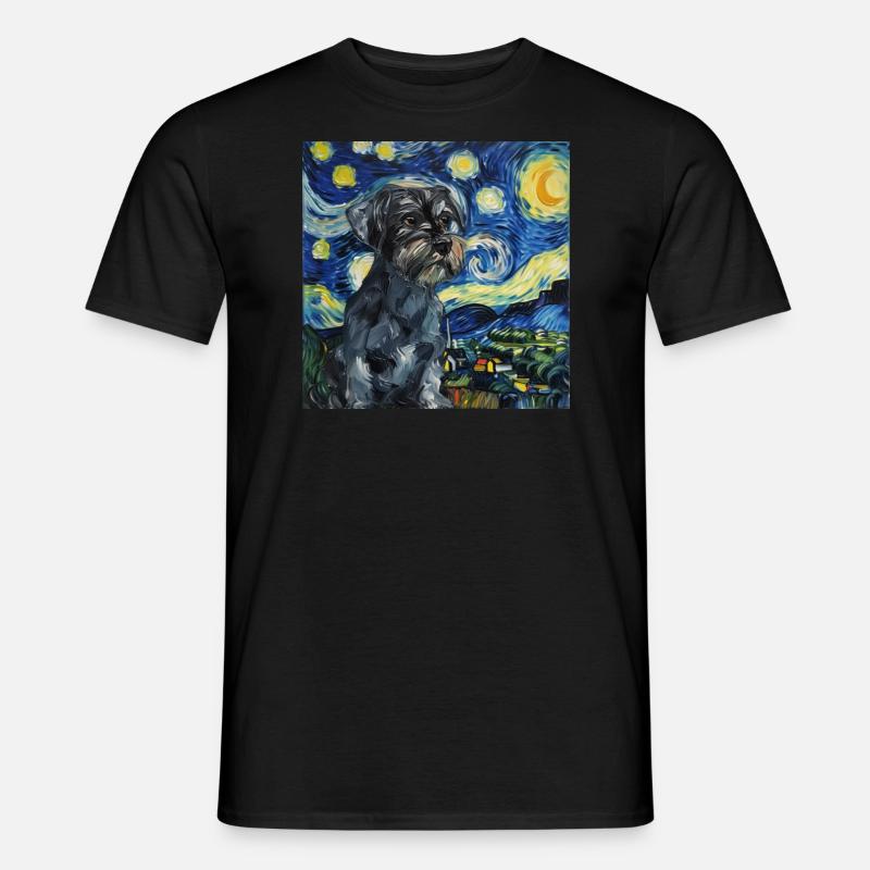 Schnauzer in miniatura, cane, van gogh, notte stellata - T-shirt uomo - nero
