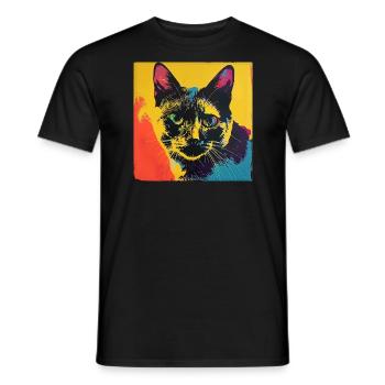 Katze, katzenmotiv, popart, geschenk, geschenkidee - Männer T-Shirt - Schwarz - Vorne - AI Model Male 178 light (178cm)