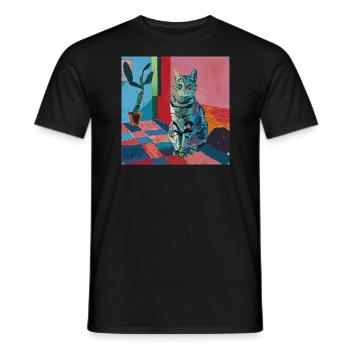 Katze, katzenmotiv, popart, geschenk, geschenkidee - Männer T-Shirt - Schwarz - Vorne - AI Model Male 178 light (178cm)