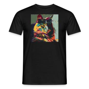 Katze, katzenmotiv, popart, geschenk, geschenkidee - Männer T-Shirt - Schwarz - Vorne - AI Model Male 178 light (178cm)