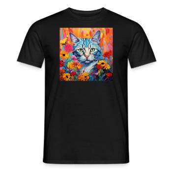 Katze, katzenmotiv, blumen, geschenk, geschenkidee - Männer T-Shirt - Schwarz - Vorne - AI Model Male 178 light (178cm)