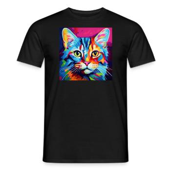 Katze, katzenmotiv, popart, geschenk, geschenkidee - Männer T-Shirt - Schwarz - Vorne - AI Model Male 178 light (178cm)