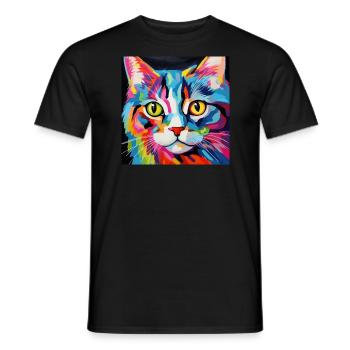 Katze, katzenmotiv, popart, geschenk, geschenkidee - Männer T-Shirt - Schwarz - Vorne - AI Model Male 178 light (178cm)