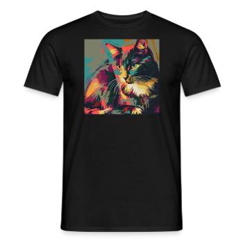 Katze, katzenmotiv, popart, geschenk, geschenkidee - Männer T-Shirt - Schwarz - Vorne - AI Model Male 178 light (178cm)