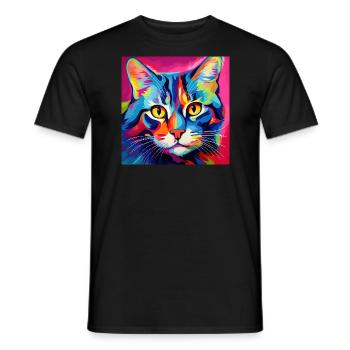 Katze, katzenmotiv, popart, geschenk, geschenkidee - Männer T-Shirt - Schwarz - Vorne - AI Model Male 178 light (178cm)
