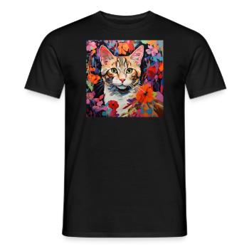 chat, motif de chat, fleurs, cadeau, idée cadeau - T-shirt homme - noir - Devant - AI Model Male 178 light (178cm)