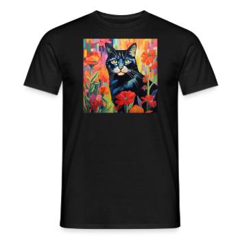cat, cat motif, flowers, gift, gift idea - Men's T-Shirt - black - Front - AI Model Male 178 light (178cm)