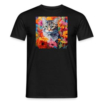 Katze, katzenmotiv, blumen, geschenk, geschenkidee - Männer T-Shirt - Schwarz - Vorne - AI Model Male 178 light (178cm)
