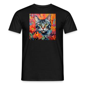 Katze, katzenmotiv, blumen, geschenk, geschenkidee - Männer T-Shirt - Schwarz - Vorne - AI Model Male 178 light (178cm)