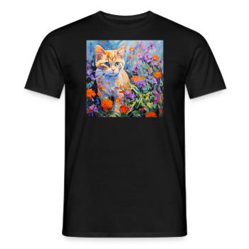 Katze, katzenmotiv, blumen, geschenk, geschenkidee - Männer T-Shirt - Schwarz - Vorne - AI Model Male 178 light (178cm)