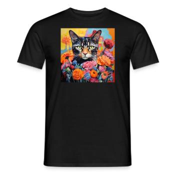 Katze, katzenmotiv, blumen, geschenk, geschenkidee - Männer T-Shirt - Schwarz - Vorne - AI Model Male 178 light (178cm)