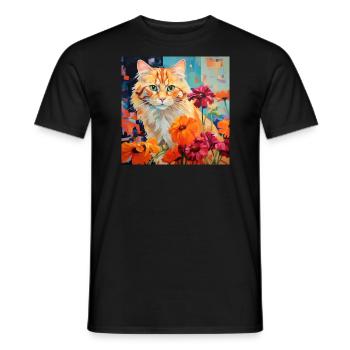 chat, motif de chat, fleurs, cadeau, idée cadeau - T-shirt homme - noir - Devant - AI Model Male 178 light (178cm)