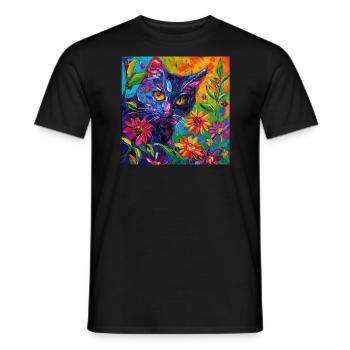 Katze, katzenmotiv, blumen, geschenk, geschenkidee - Männer T-Shirt - Schwarz - Vorne - AI Model Male 178 light (178cm)