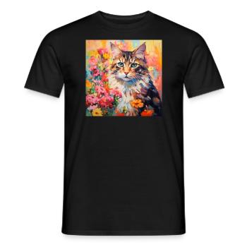 Katze, katzenmotiv, blumen, geschenk, geschenkidee - Männer T-Shirt - Schwarz - Vorne - AI Model Male 178 light (178cm)