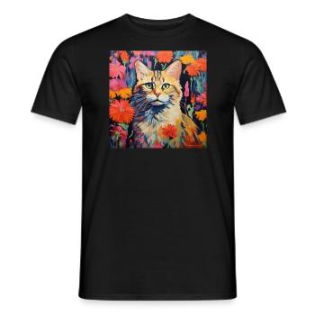 cat, cat motif, flowers, gift, gift idea - Men's T-Shirt - black - Front - AI Model Male 178 light (178cm)