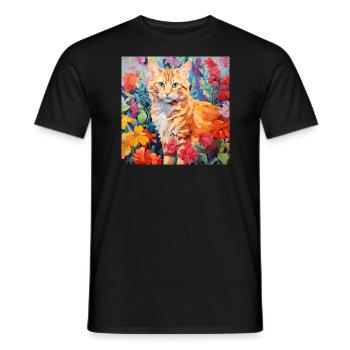 chat, motif de chat, fleurs, cadeau, idée cadeau - T-shirt homme - noir - Devant - AI Model Male 178 light (178cm)