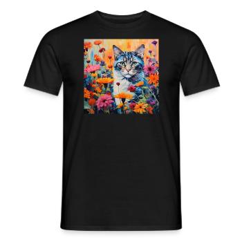 Katze, katzenmotiv, blumen, geschenk, geschenkidee - Männer T-Shirt - Schwarz - Vorne - AI Model Male 178 light (178cm)