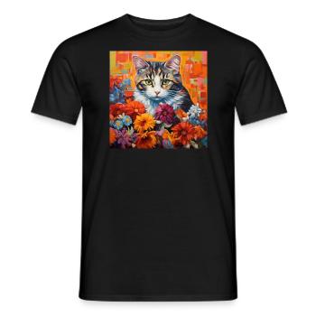 chat, motif de chat, fleurs, cadeau, idée cadeau - T-shirt homme - noir - Devant - AI Model Male 178 light (178cm)