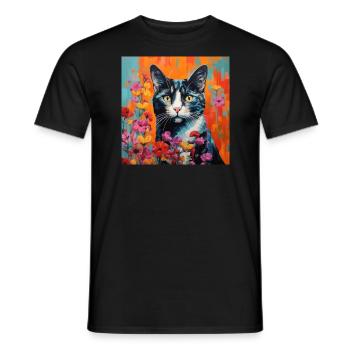 chat, motif de chat, fleurs, cadeau, idée cadeau - T-shirt homme - noir - Devant - AI Model Male 178 light (178cm)