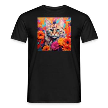 Katze, katzenmotiv, blumen, geschenk, geschenkidee - Männer T-Shirt - Schwarz - Vorne - AI Model Male 178 light (178cm)