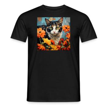 Katze, katzenmotiv, blumen, geschenk, geschenkidee - Männer T-Shirt - Schwarz - Vorne - AI Model Male 178 light (178cm)