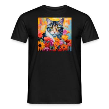 Katze, katzenmotiv, blumen, geschenk, geschenkidee - Männer T-Shirt - Schwarz - Vorne - AI Model Male 178 light (178cm)
