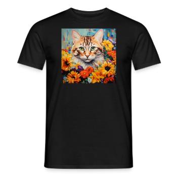 Katze, katzenmotiv, blumen, geschenk, geschenkidee - Männer T-Shirt - Schwarz - Vorne - AI Model Male 178 light (178cm)