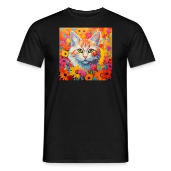 Katze, katzenmotiv, blumen, geschenk, geschenkidee - Männer T-Shirt - Schwarz - Vorne - AI Model Male 178 light (178cm)