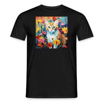Katze, katzenmotiv, blumen, geschenk, geschenkidee - Männer T-Shirt - Schwarz - Vorne - AI Model Male 178 light (178cm)