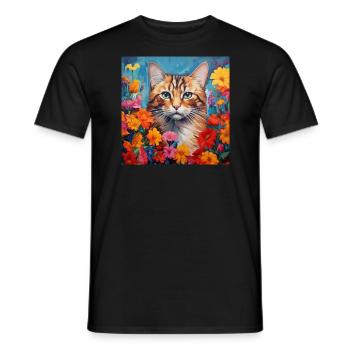 Katze, katzenmotiv, blumen, geschenk, geschenkidee - Männer T-Shirt - Schwarz - Vorne - AI Model Male 178 light (178cm)