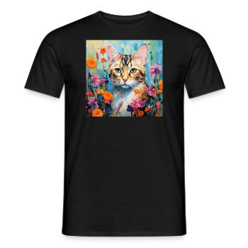 chat, motif de chat, fleurs, cadeau, idée cadeau - T-shirt homme - noir - Devant - AI Model Male 178 light (178cm)