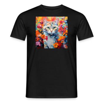 chat, motif de chat, fleurs, cadeau, idée cadeau - T-shirt homme - noir - Devant - AI Model Male 178 light (178cm)
