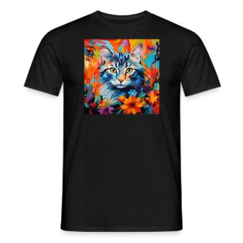 Katze, katzenmotiv, blumen, geschenk, geschenkidee - Männer T-Shirt - Schwarz - Vorne - AI Model Male 178 light (178cm)